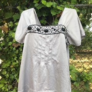 Worthington Silver& Black Beaded Peasant Blouse